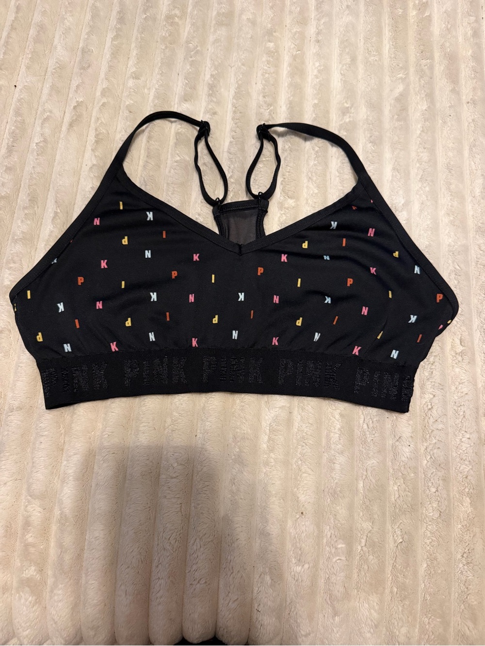 PINK Victoria's Secret Black Logo-Pattern Wireless Bralette size M